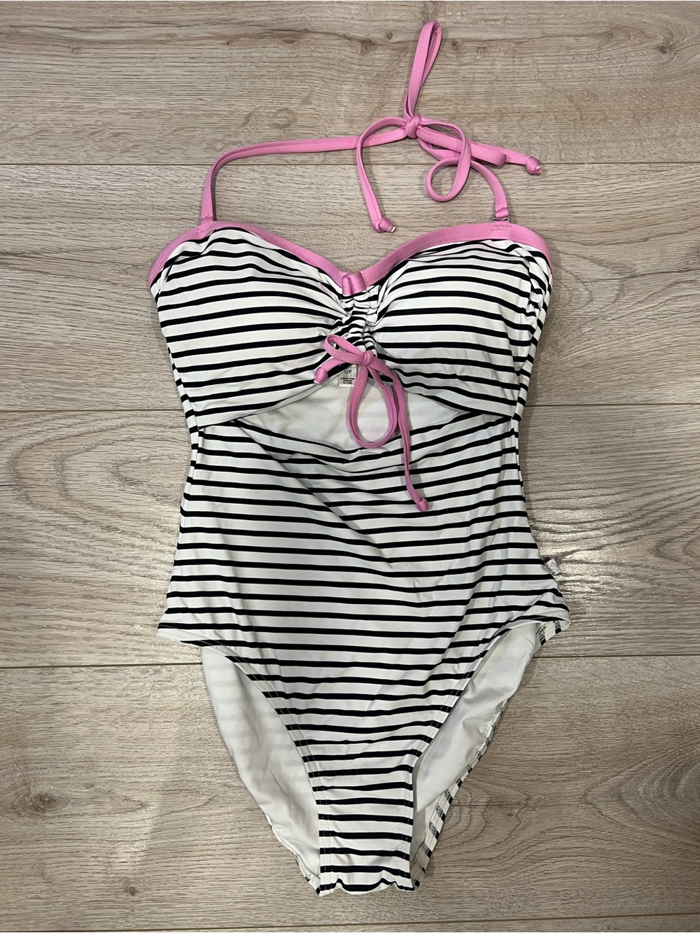 Aquarose Riviera Stripe Cut-Out Bandeau One-Piece Swimsuit – Size S